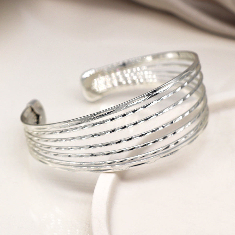 Silver Plated Hammered Multi Strand Bangle