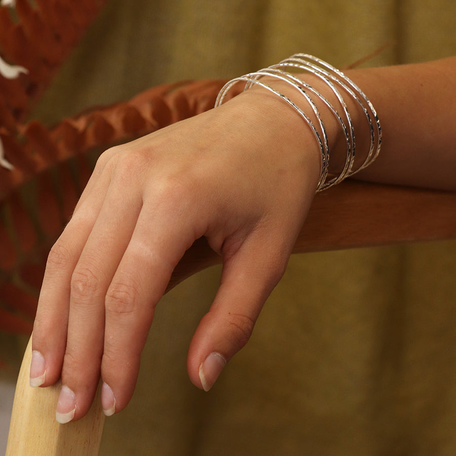 Silver Plated Hammered Wide Multistrand Bangle