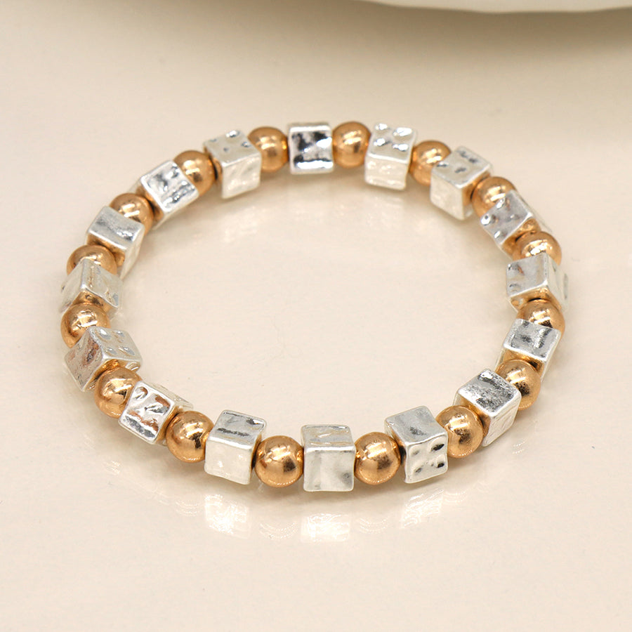 Silver Plated Cube & Gold Bead Bracelet