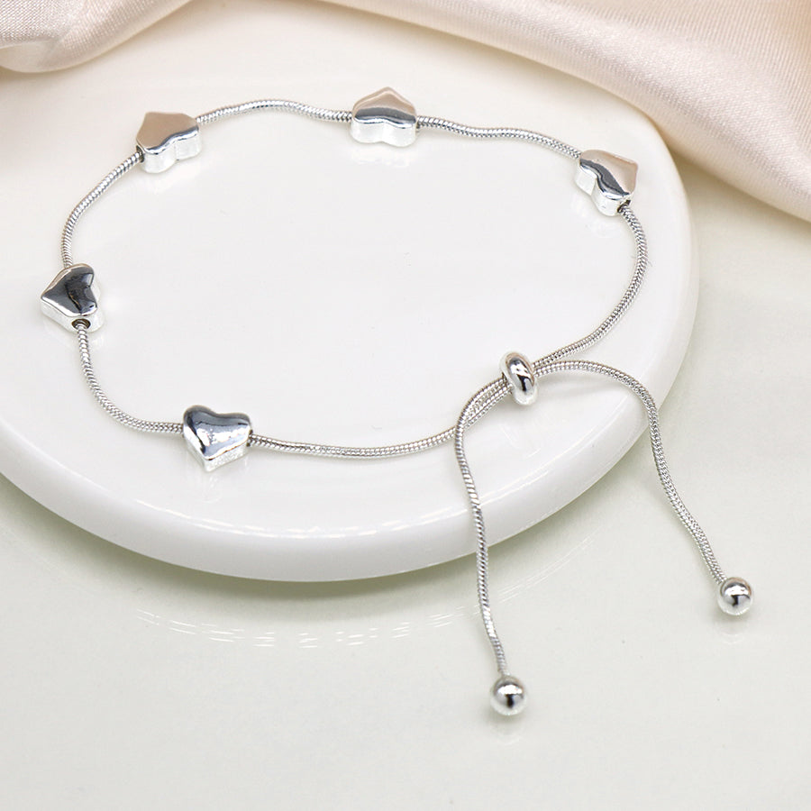 POM - Silver Plated Adjustable Snake Chain Hearts Bracelet