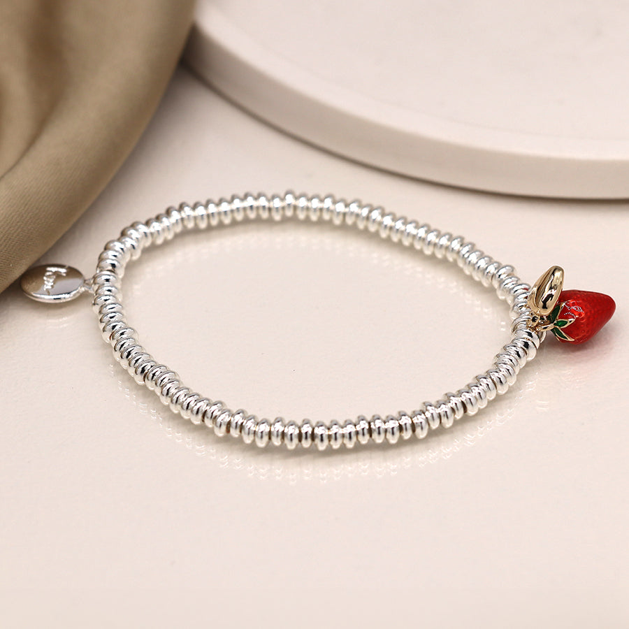 POM - Silver Plated Bracelet with Strawberry & Gold Heart