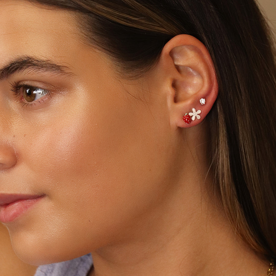 Silver Plated Strawberry  & Flower Triple Stud Set