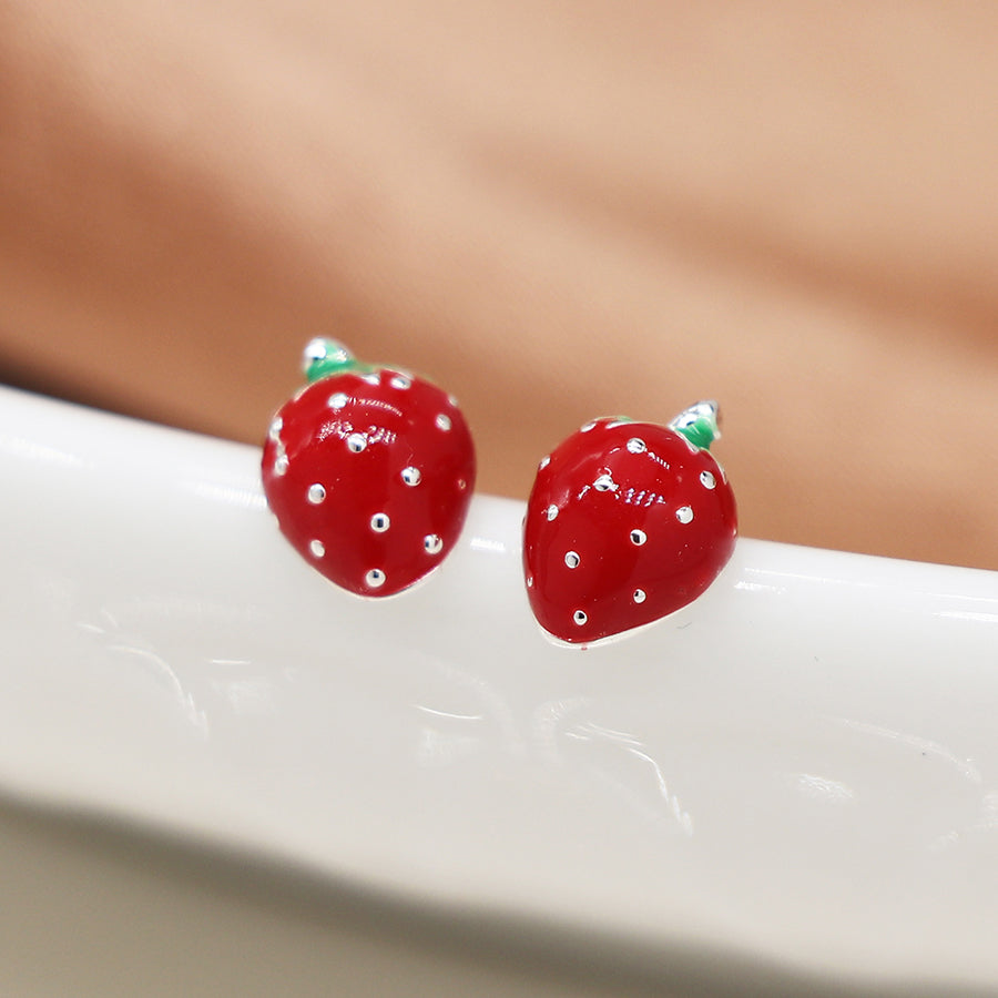 Silver Plated Strawberry  & Flower Triple Stud Set