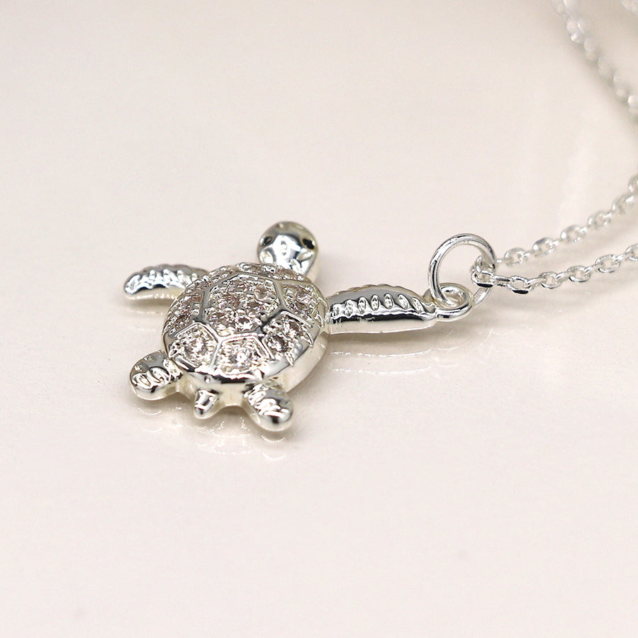 Silver Plated Crystal Turtle Necklace