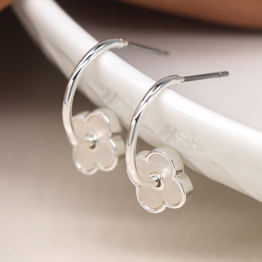 Silver Plated C-Hoop Quatrefoil Earrings
