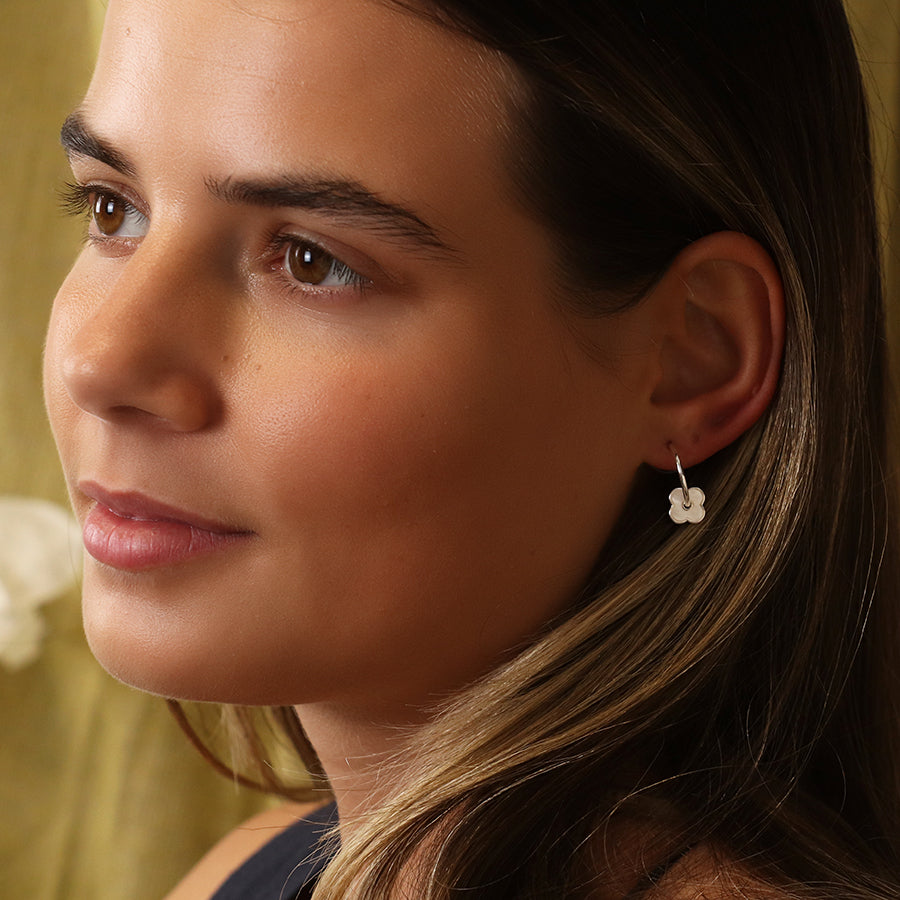 Silver Plated C-Hoop Quatrefoil Earrings