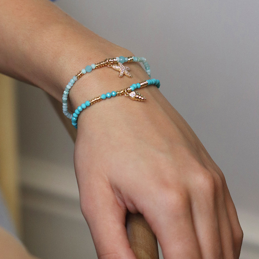 Golden Aqua Bead & Crystal Starfish Bracelet