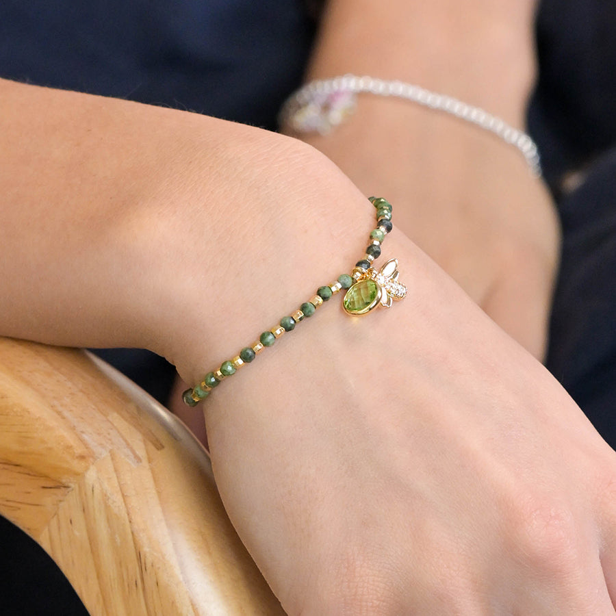 Green & Golden Bee Charm Bracelet