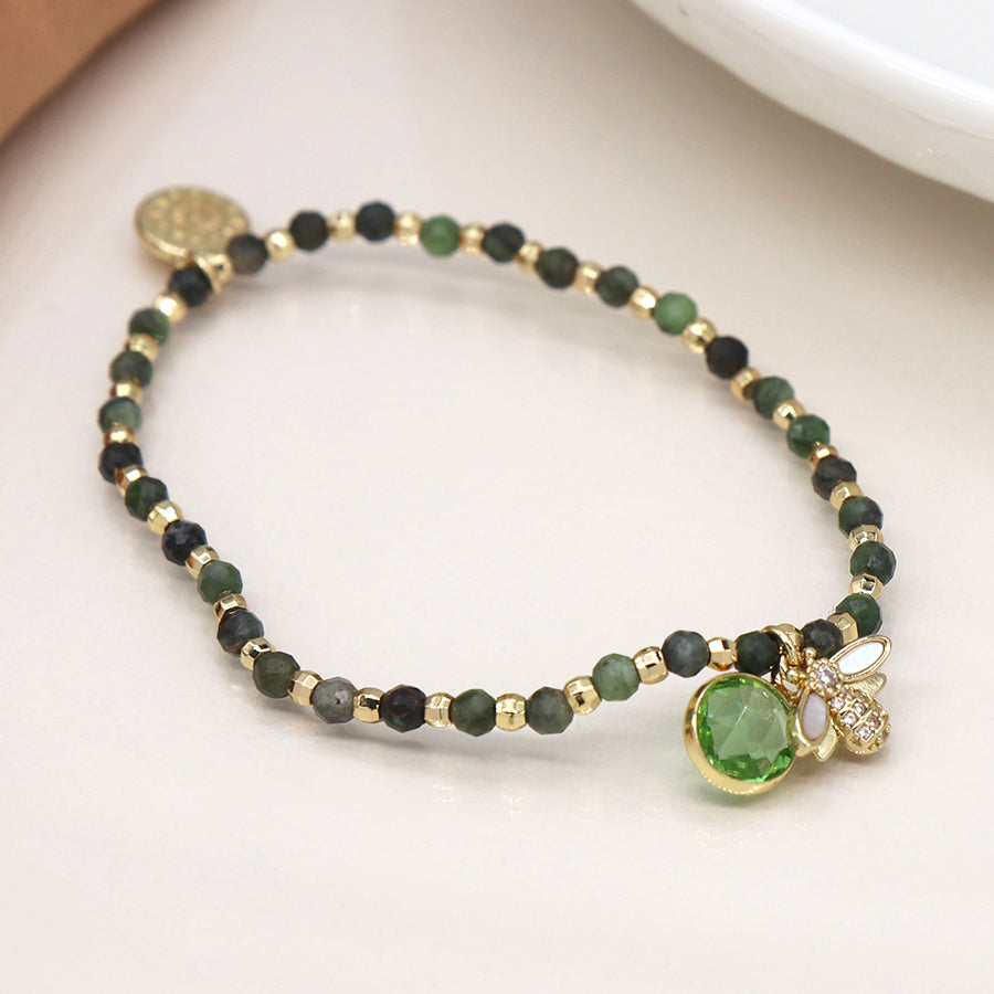 Green & Golden Bee Charm Bracelet