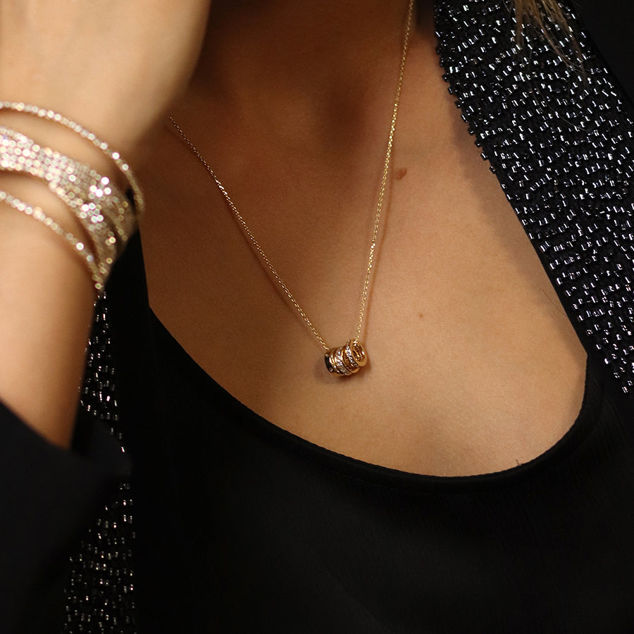 POM - Golden Triple Mini Crystal Rings Necklace