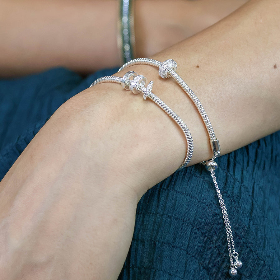 POM - Silver Plated Pave Crystal Hoop Bracelet