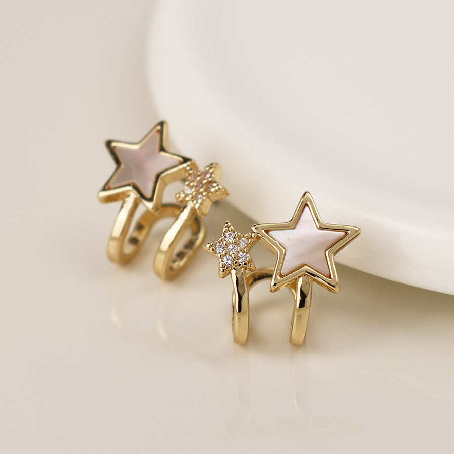 Golden Pearl & Crystal Star Earrings