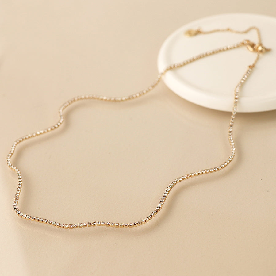 POM - Golden Elegant Fine Chain Crystal Necklace