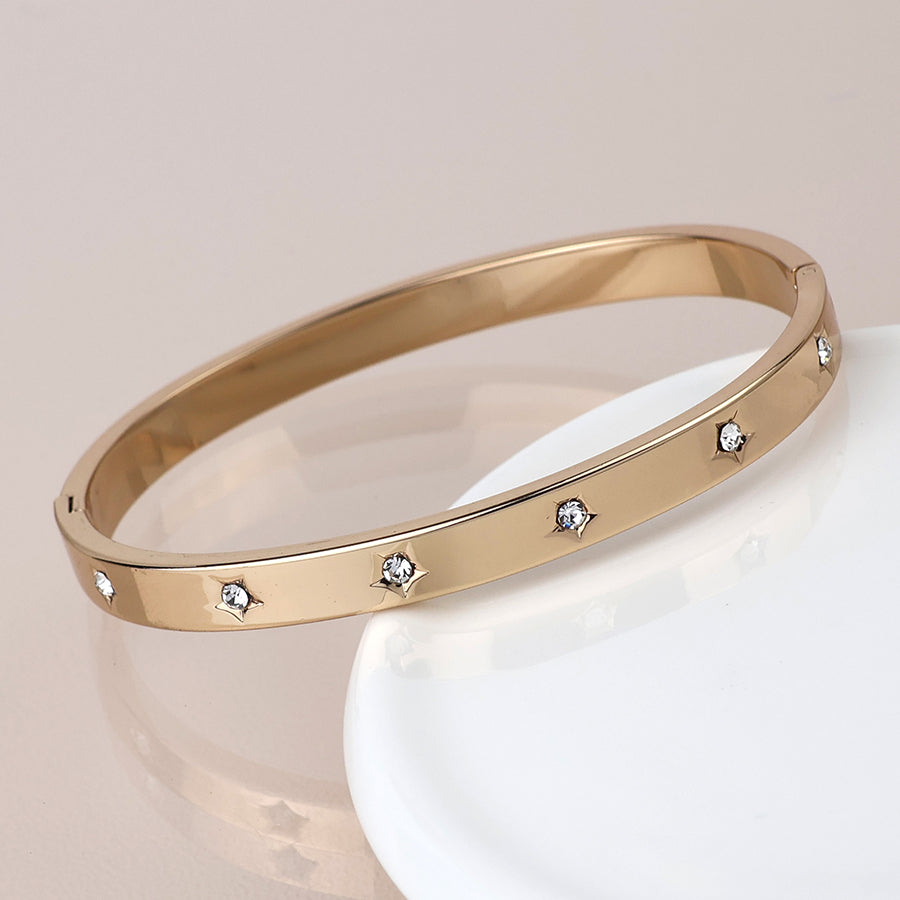 POM - Golden Crystal Stars Hinged Bangle