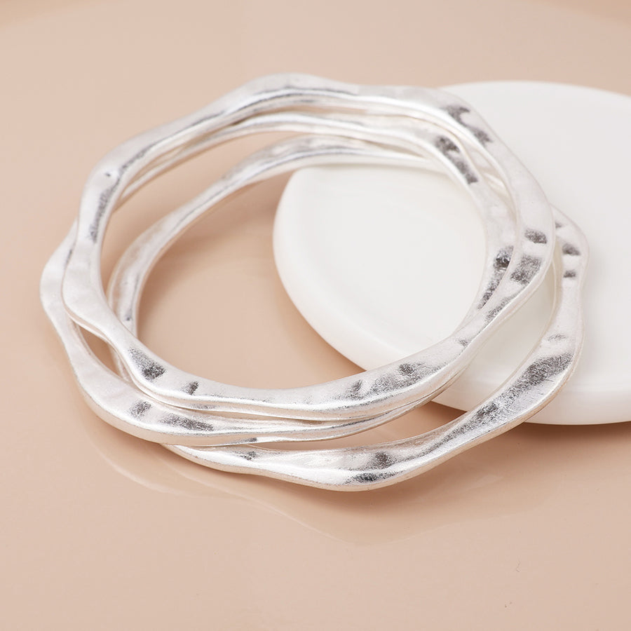 POM - Silver Plated Wave Edge Worn Bangle Stack
