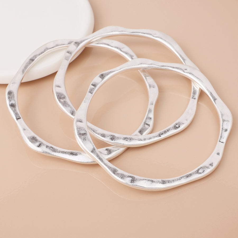 POM - Silver Plated Wave Edge Worn Bangle Stack