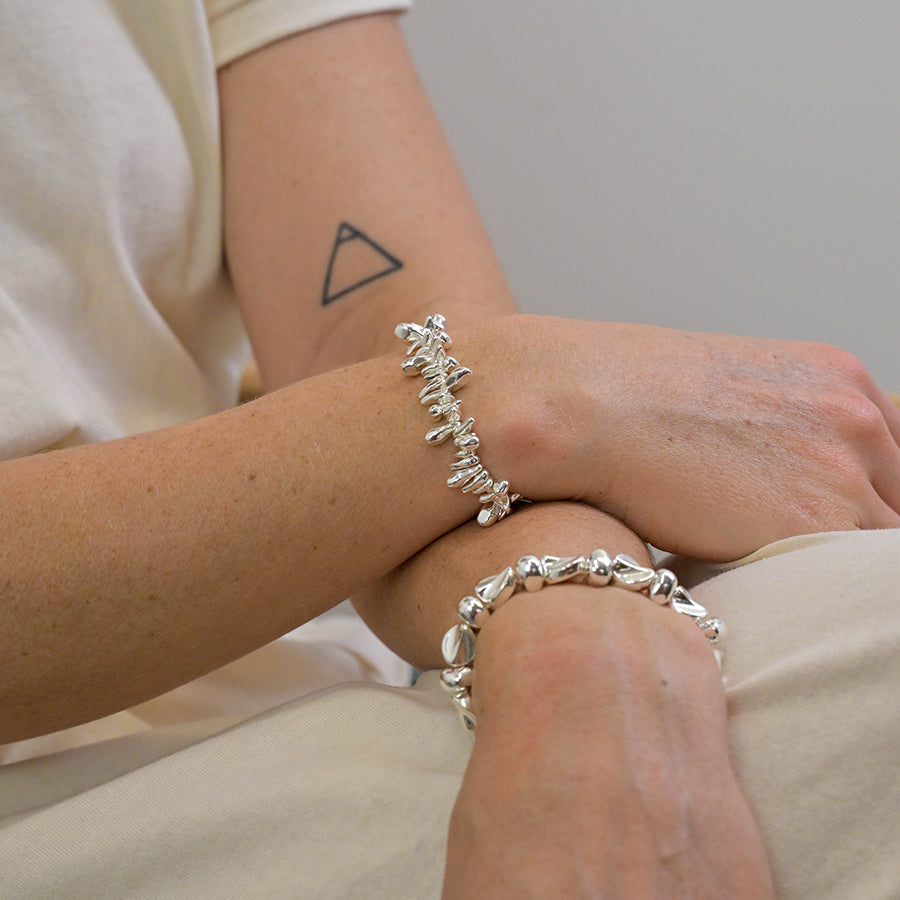 POM -Silver Plated Organic Droplets Bracelet
