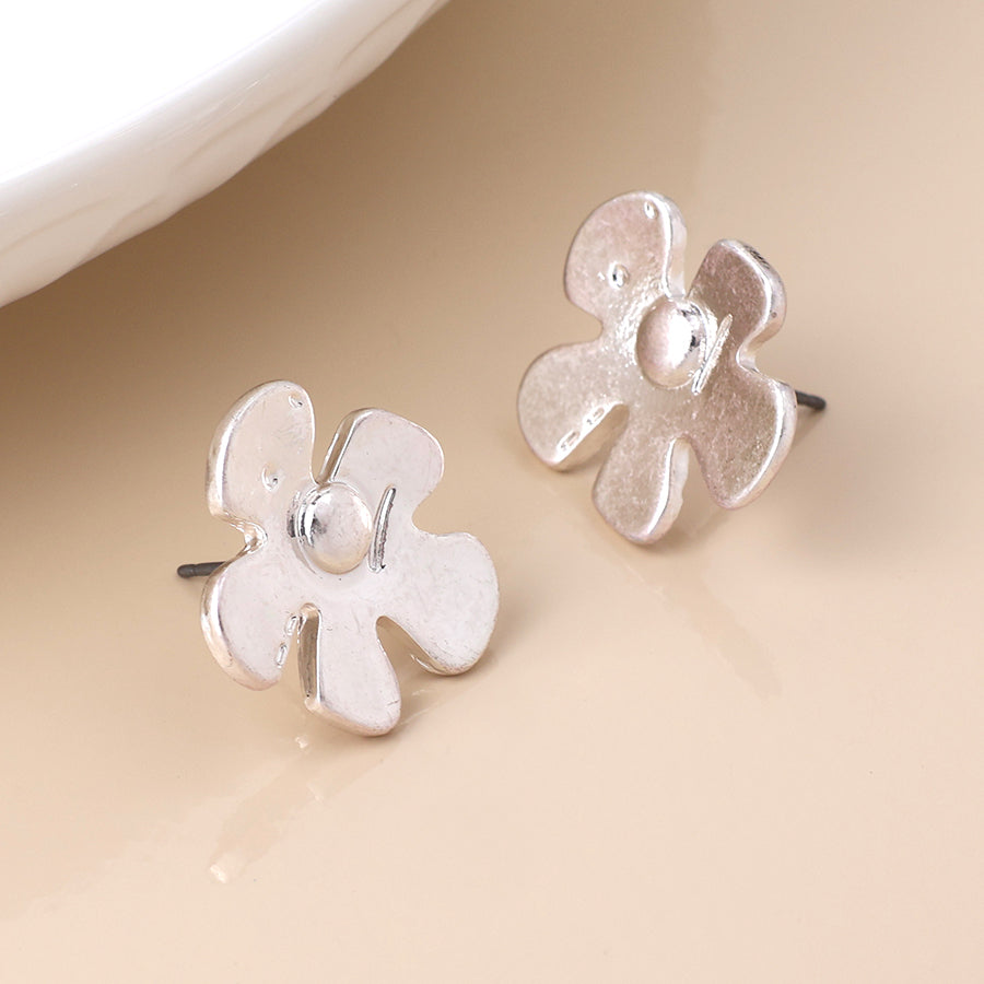 POM - Silver Plated Retro Flower Earrings