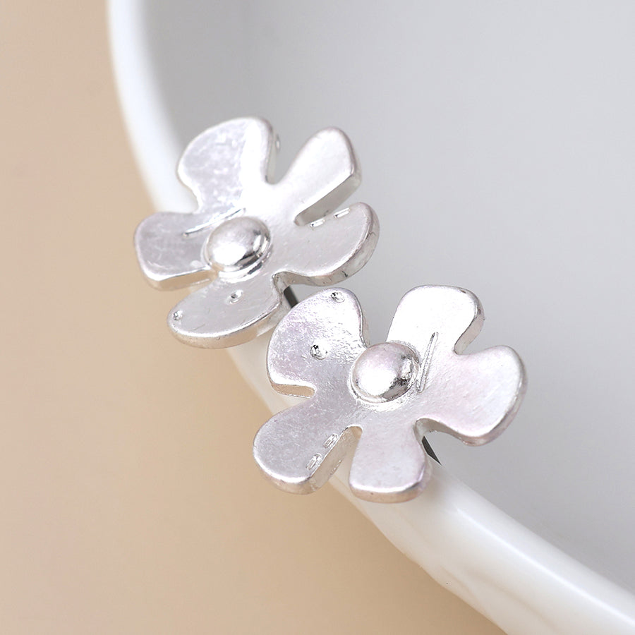 POM - Silver Plated Retro Flower Earrings
