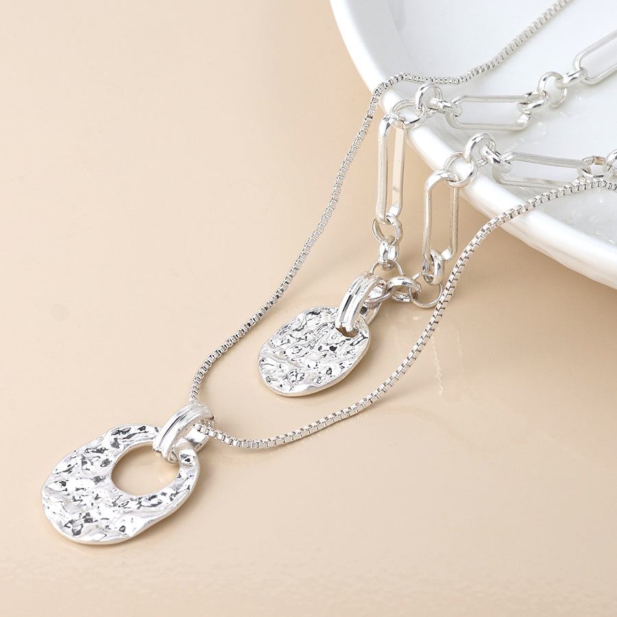 POM - Silver Plated Double Layer Mottled Pendants