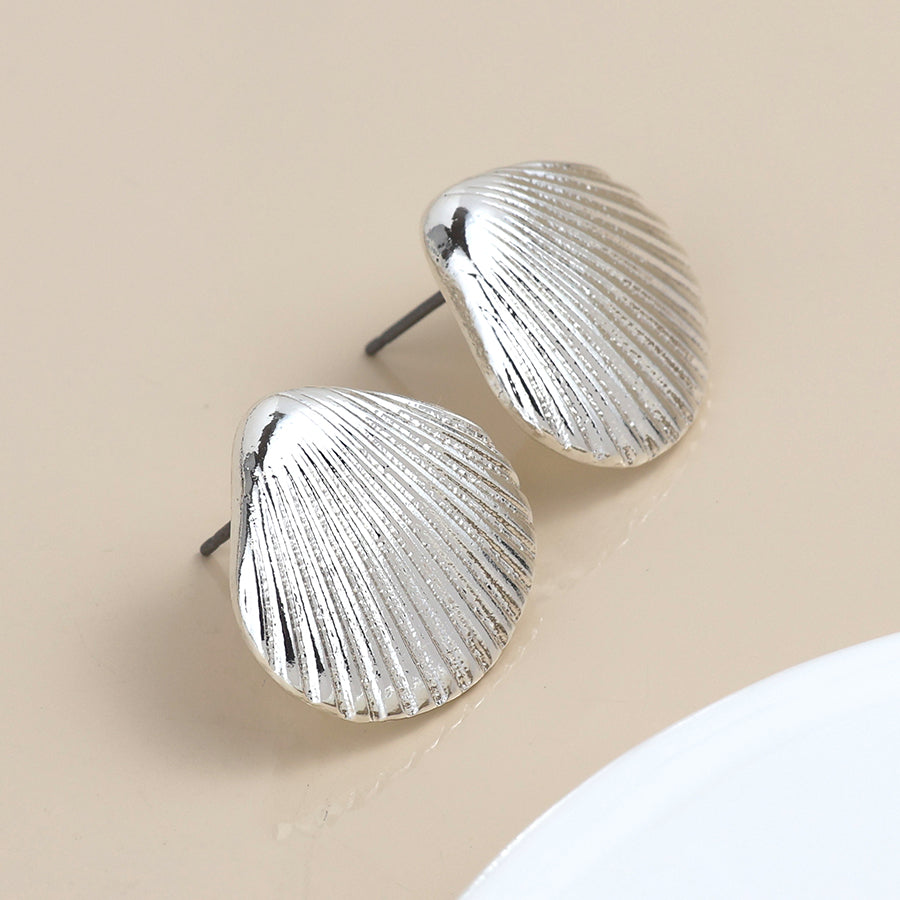 POM -Silver Plated Clam Shell Stud Earrings