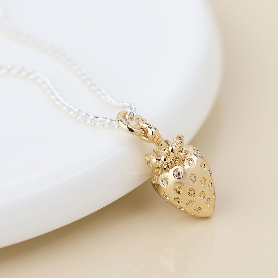 POM - Silver Plated & Golden Strawberry Necklace