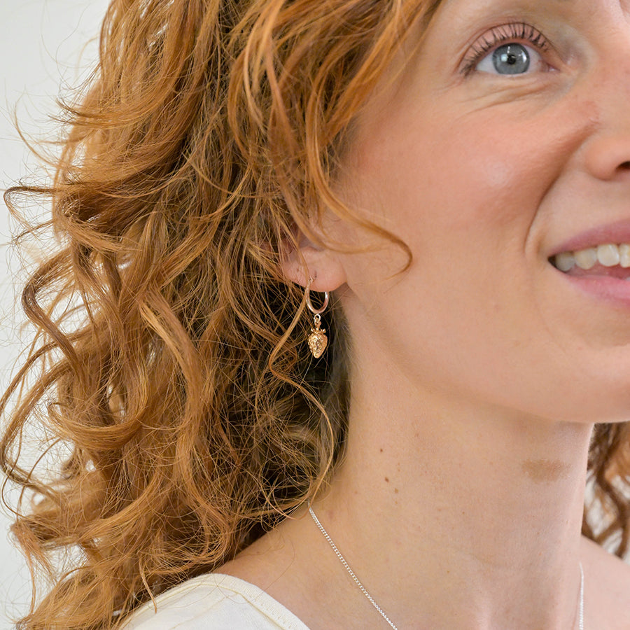 POM -Silver Plated Hoop & Golden Strawberry Earrings