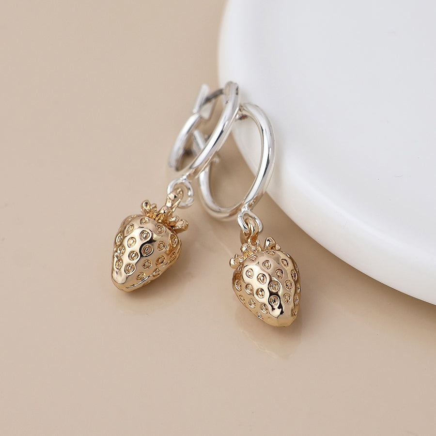 POM -Silver Plated Hoop & Golden Strawberry Earrings