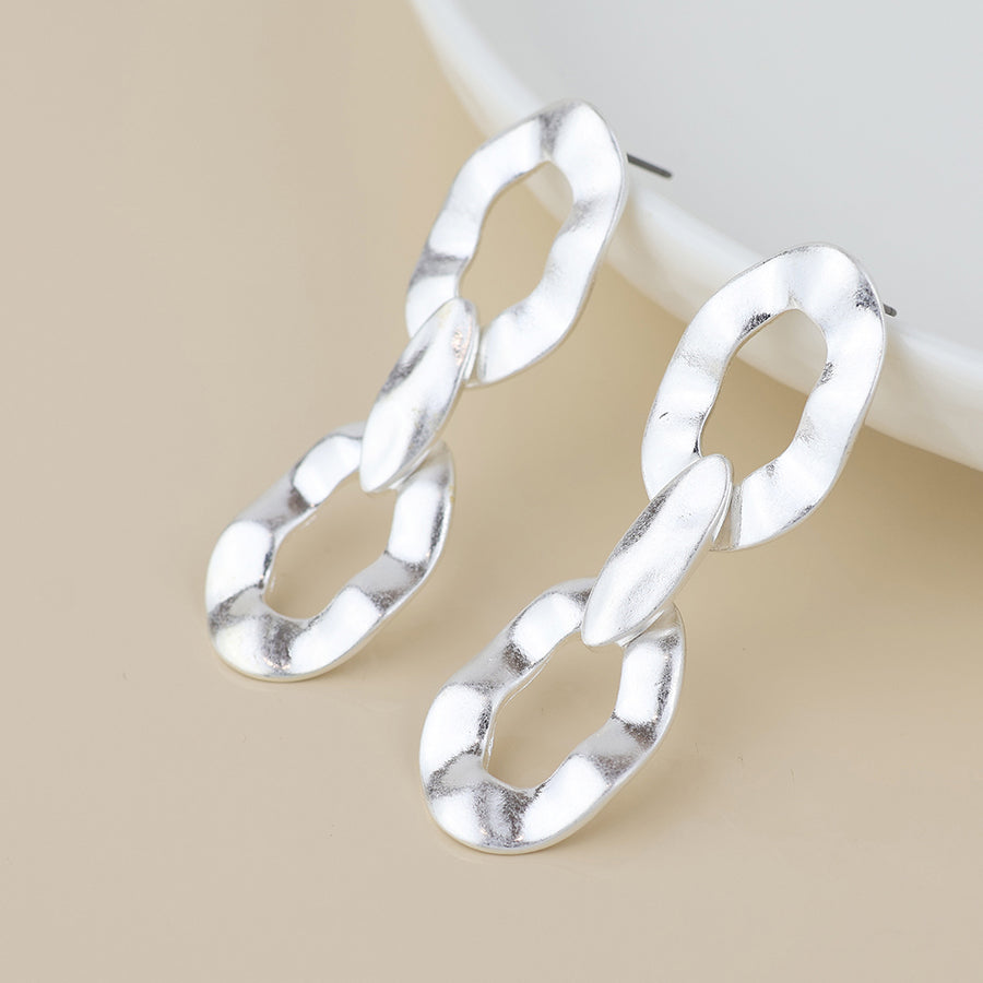 POM - Silver Plated Mixed Organic Link Earrings