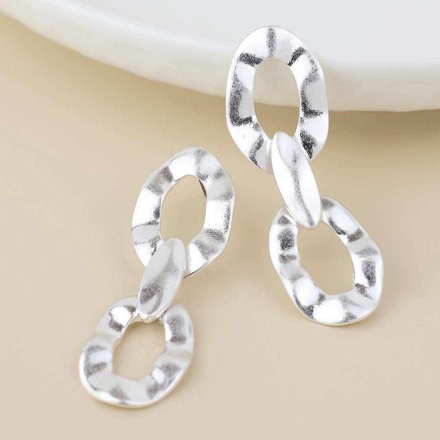 POM - Silver Plated Mixed Organic Link Earrings