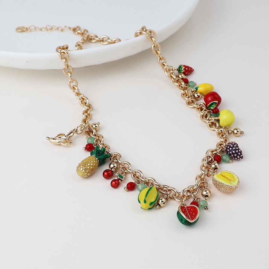 POM - Golden Tropical Fruit Charm Necklace