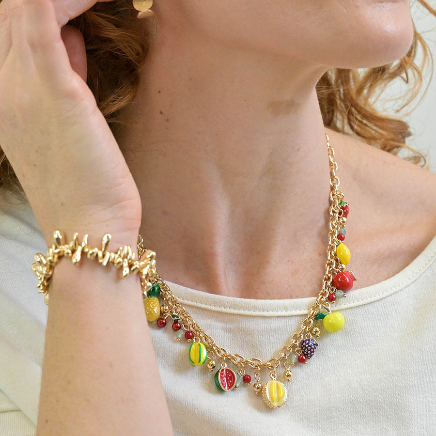POM - Golden Tropical Fruit Charm Necklace