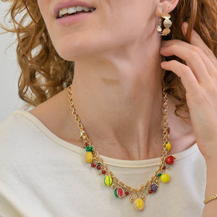 POM - Golden Tropical Fruit Charm Necklace