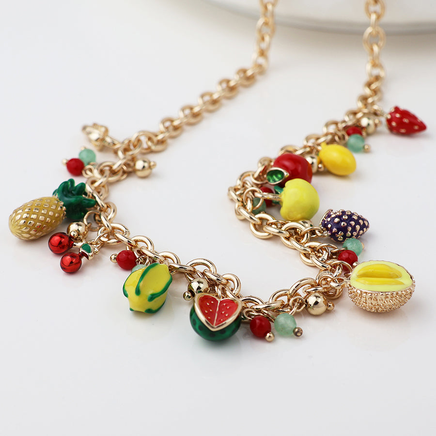 POM - Golden Tropical Fruit Charm Necklace