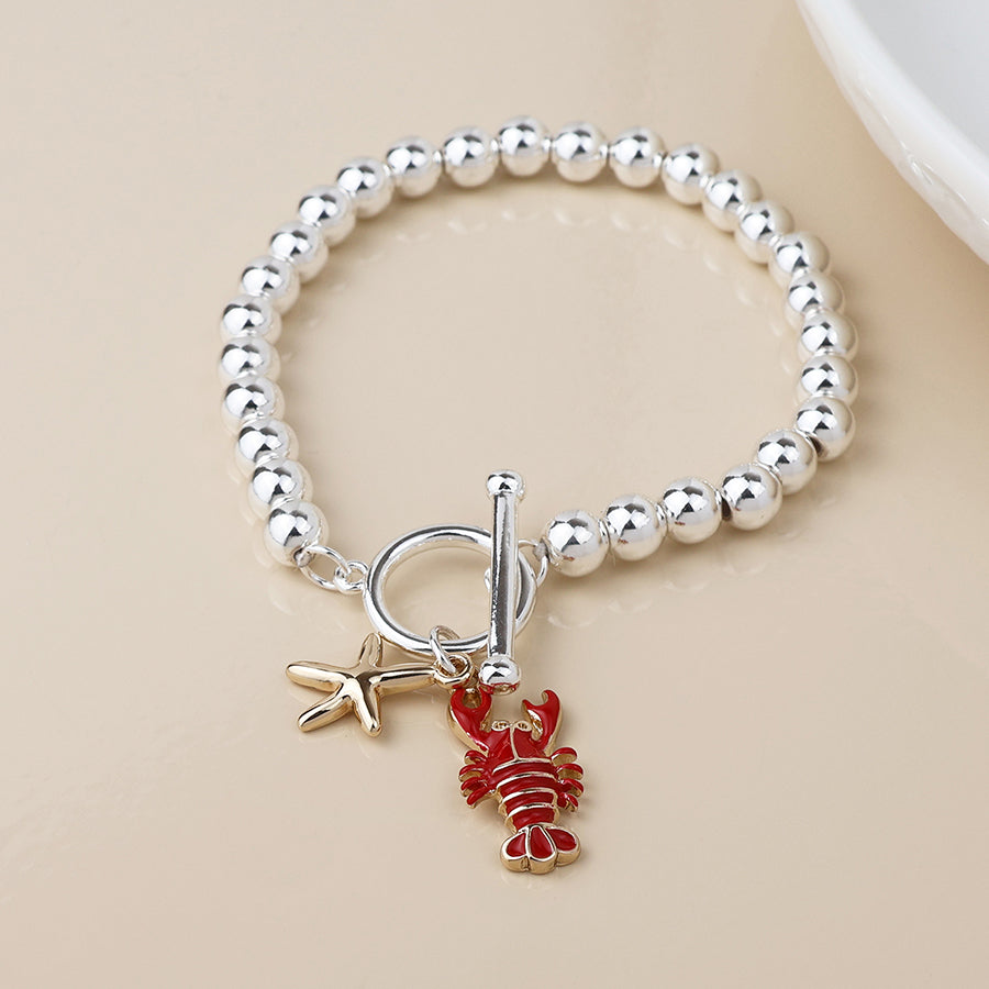 POM -Silver Plated Bracelet with Lobster and Star Charms