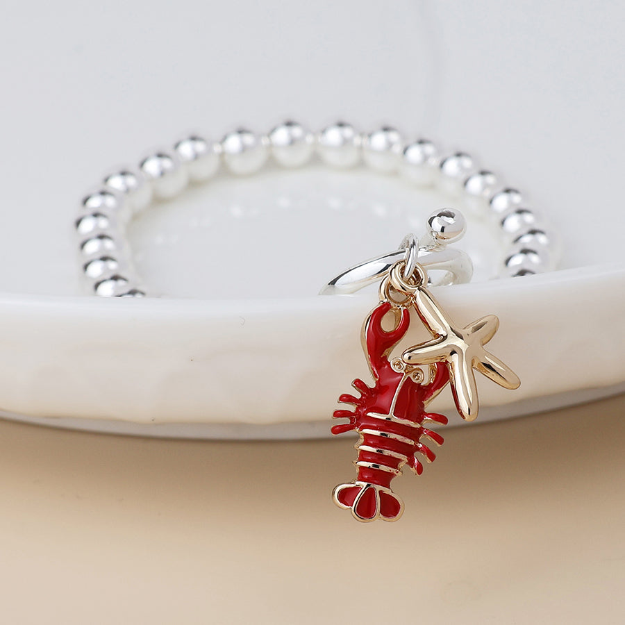 POM -Silver Plated Bracelet with Lobster and Star Charms