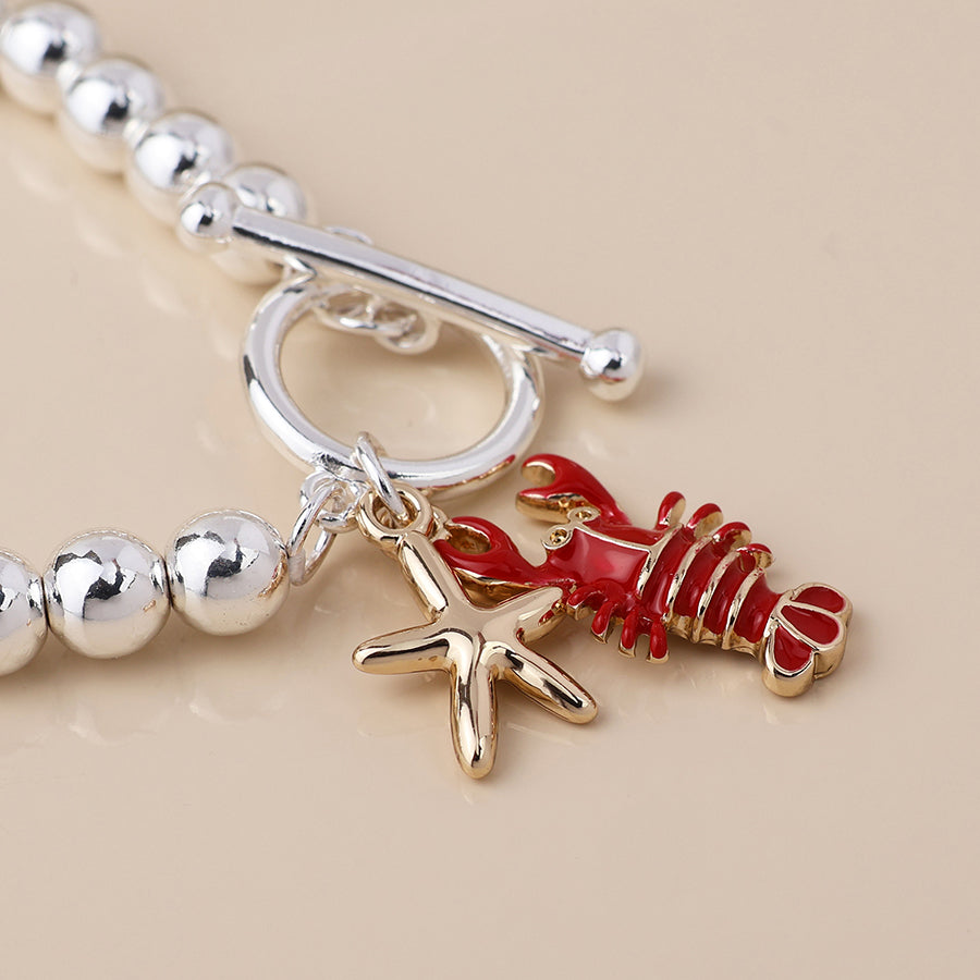POM -Silver Plated Bracelet with Lobster and Star Charms