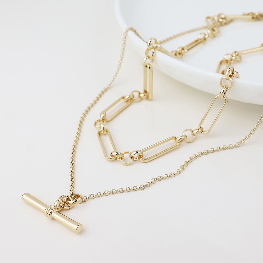 POM - Golden Layered Chain & T-bar Necklace