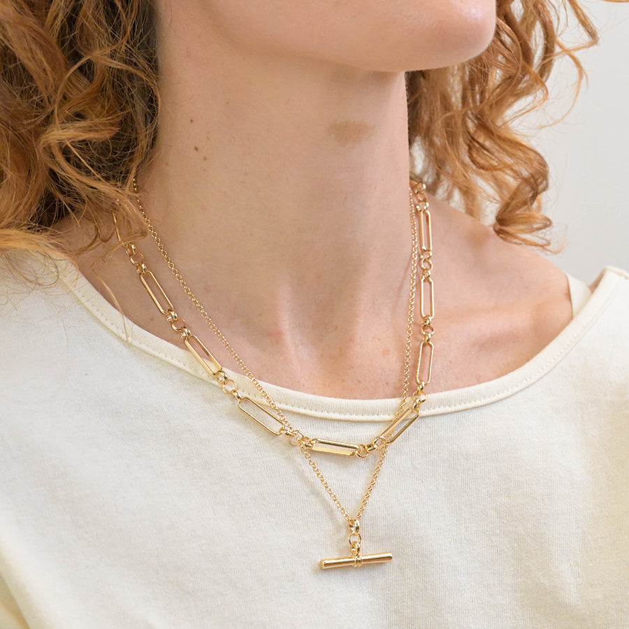 POM - Golden Layered Chain & T-bar Necklace