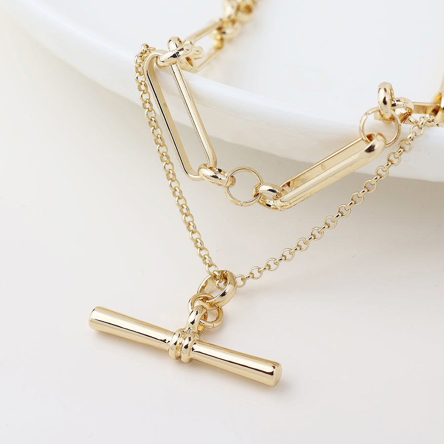 POM - Golden Layered Chain & T-bar Necklace