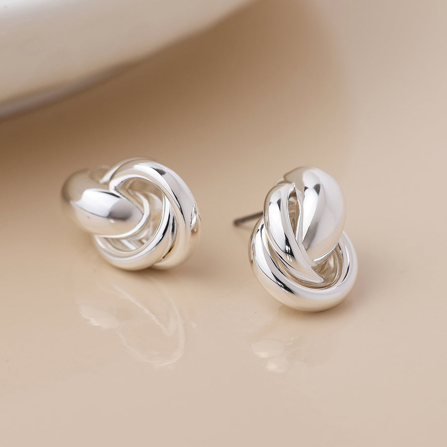 POM - Silver Plated Polished Knot Earrings