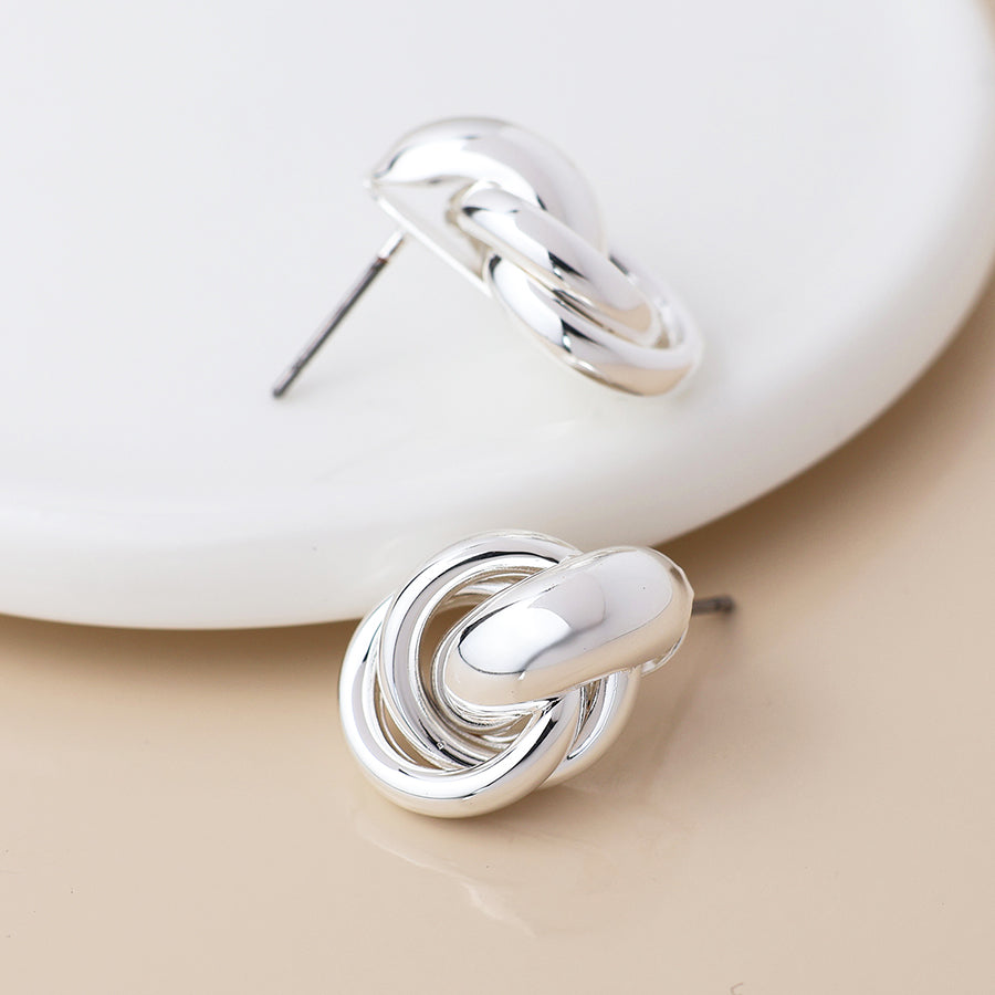 POM - Silver Plated Polished Knot Earrings
