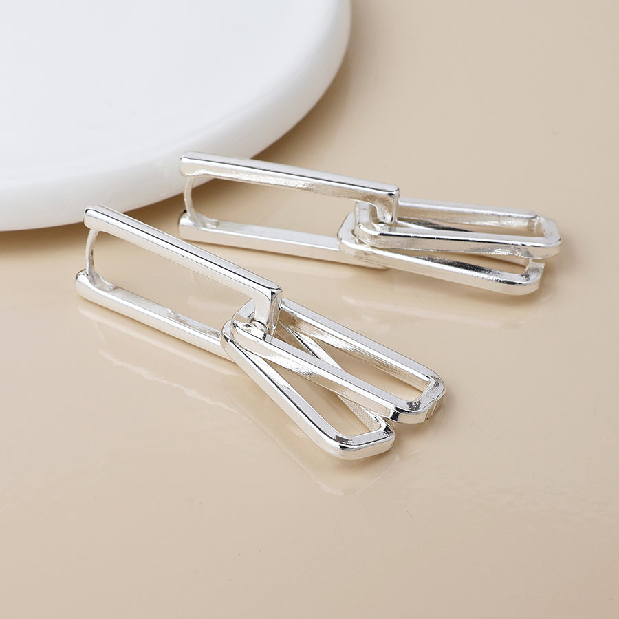 POM - Silver Plated Paperclip Link Earrings