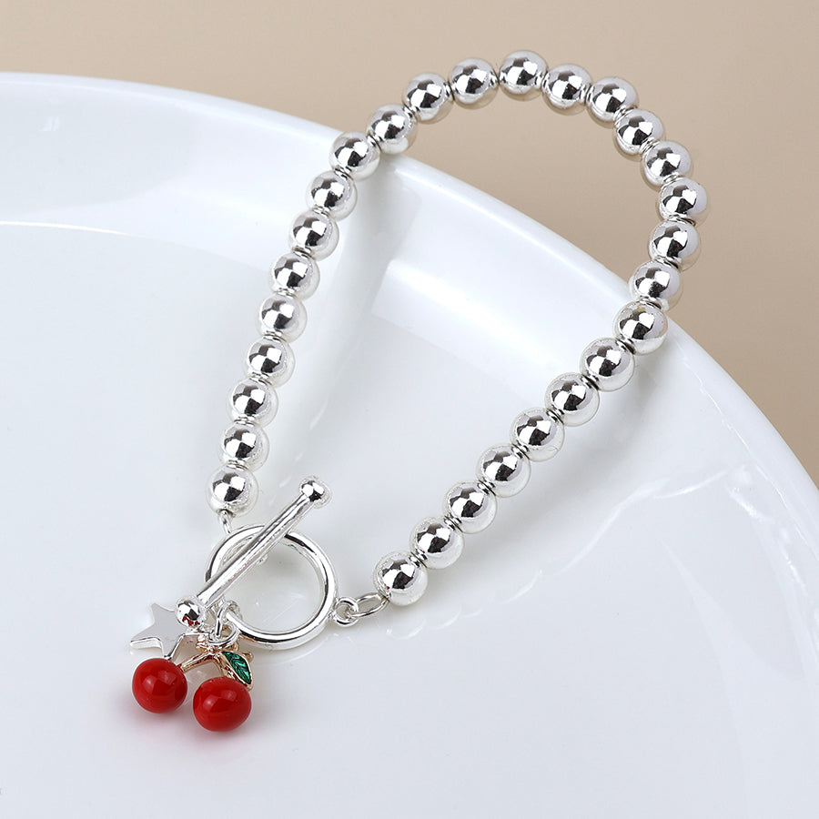 POM -Silver Plated Star and Cherry Charm Bracelet