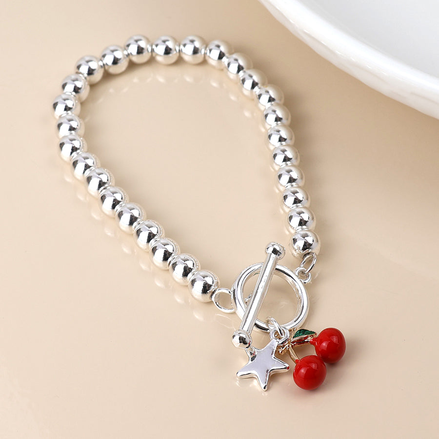 POM -Silver Plated Star and Cherry Charm Bracelet