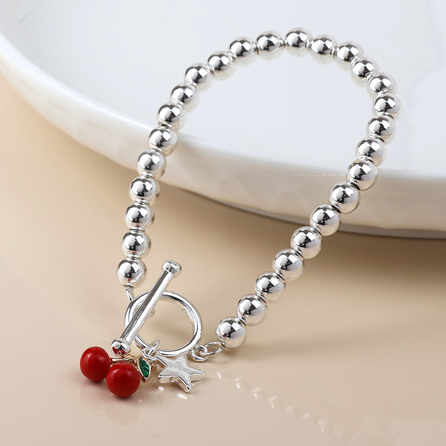 POM -Silver Plated Star and Cherry Charm Bracelet