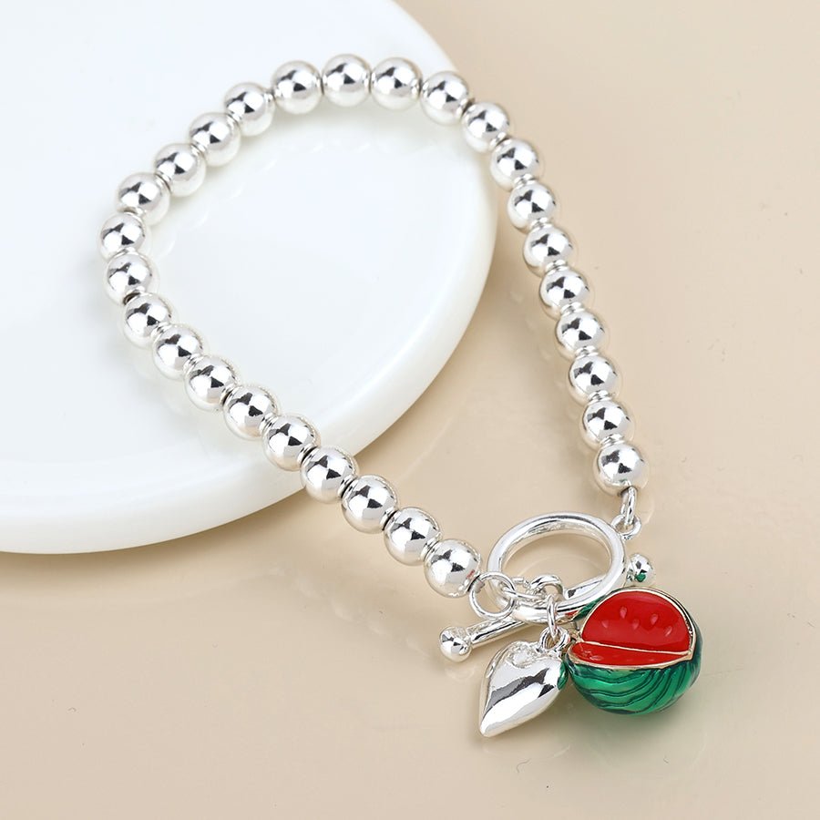 POM -Silver Plated Bead, Heart and Watermelon Charm Bracelet