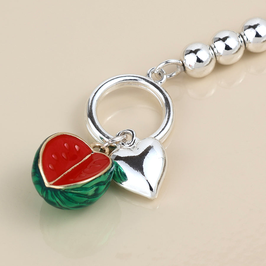 POM -Silver Plated Bead, Heart and Watermelon Charm Bracelet