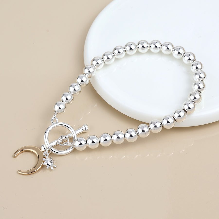 POM -Silver Plated Bead, Little Sun and Gold Moon Charm Bracelet