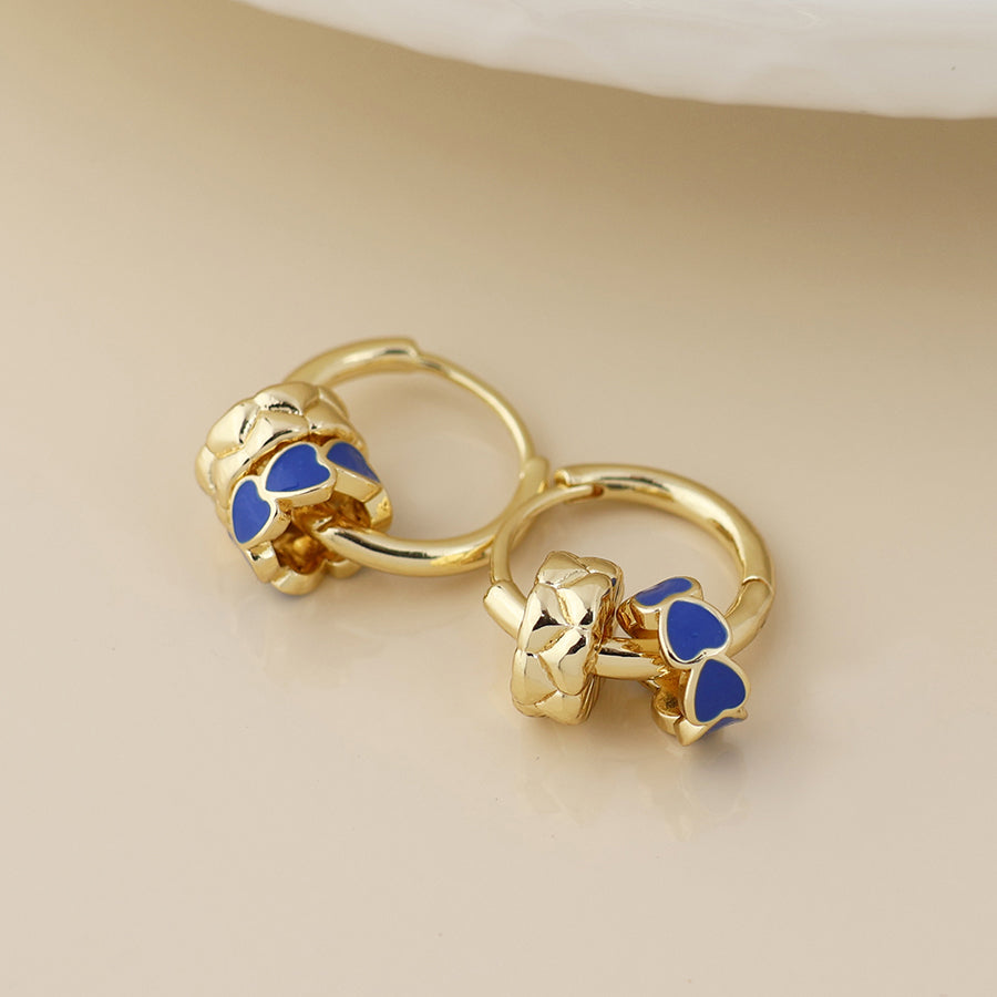 POM -Golden and Blue Enamel Heart Ring Hoop Earrings